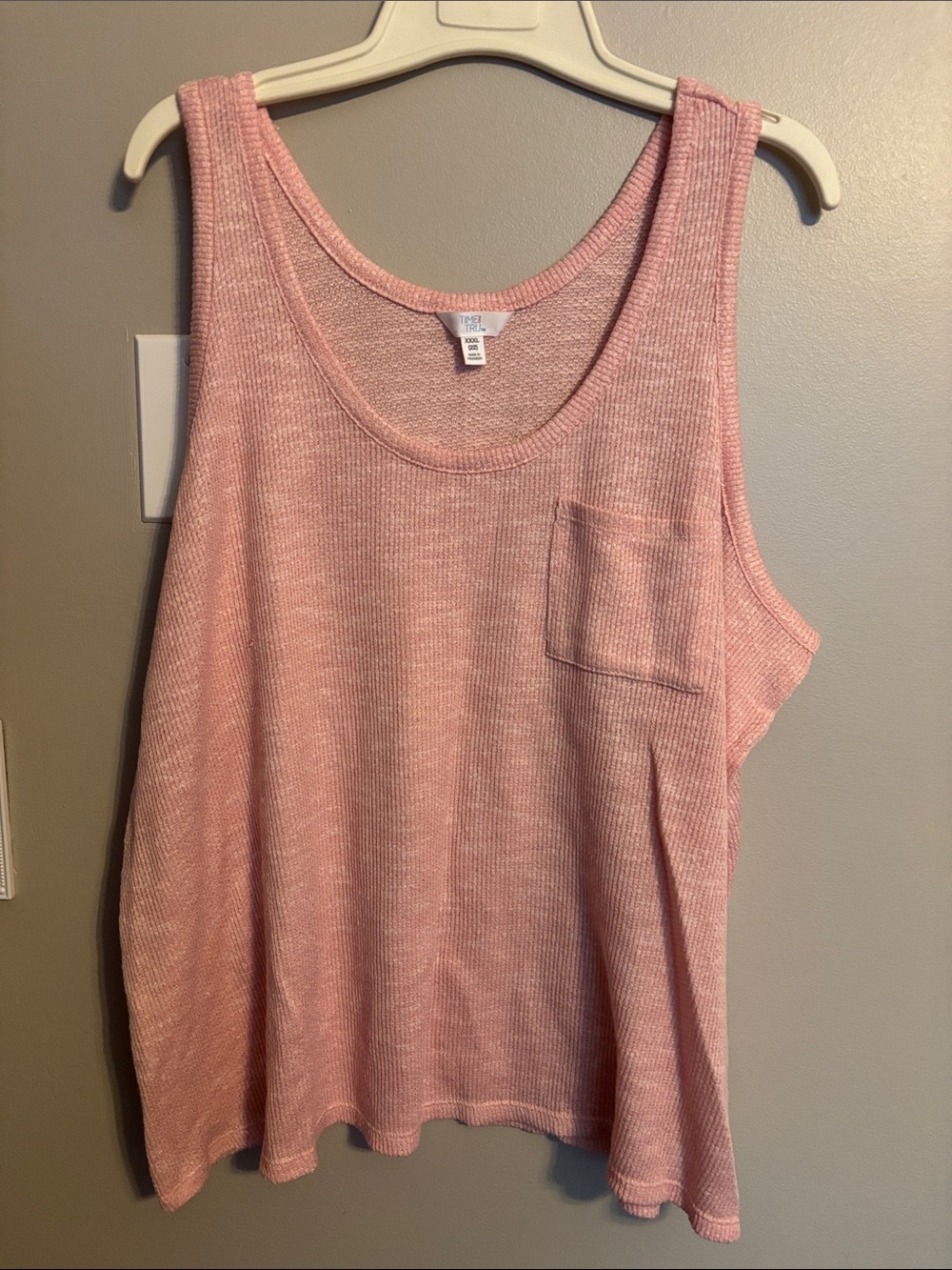 Time and Tru Pink Ribbed Scoop Neck Tank with Pocket